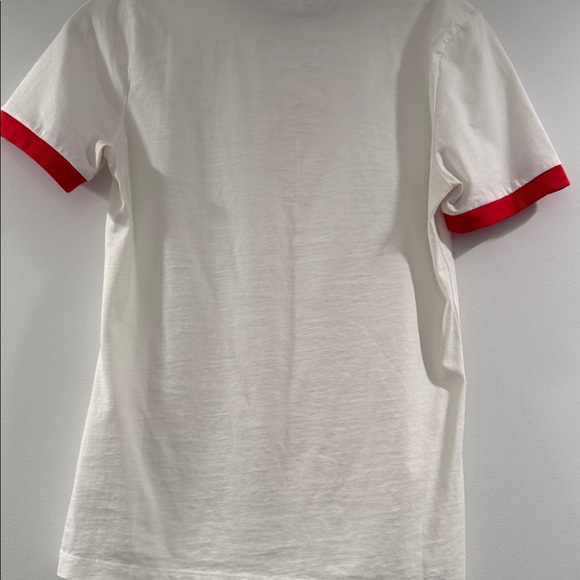 Ganni White Tee with Red Ringer Trim and Logo Ganni Patch, Sz Xsm - Picture 8 of 10